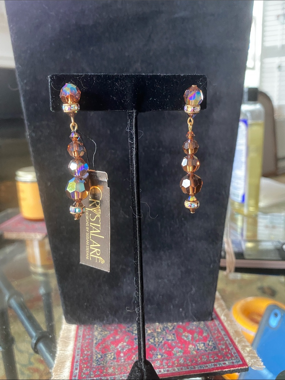 Gold-Tone Brown Crystal Drop Earrings
